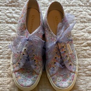 LoveShackFancy Floral Athletic Shoes with Purple Accents